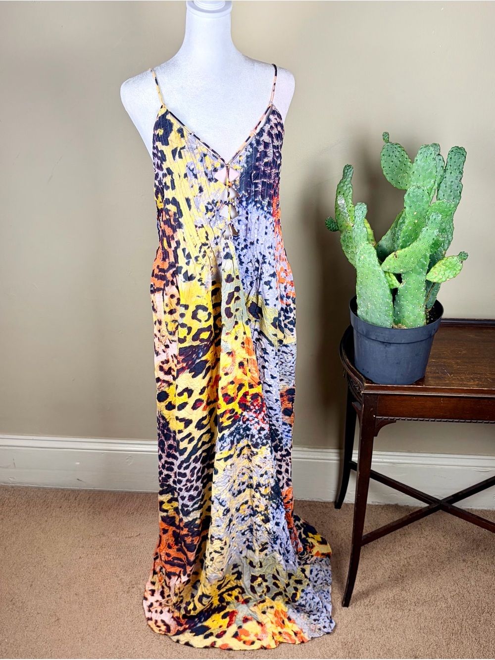 NWT Asos Boho Animal Print Maxi Dress Size 4 Fall Layering Comfy